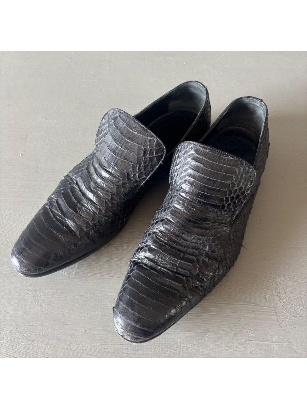 Vintage Gucci Black Genuine Python Leather Loafers Size 39E Made In Italy Shoes